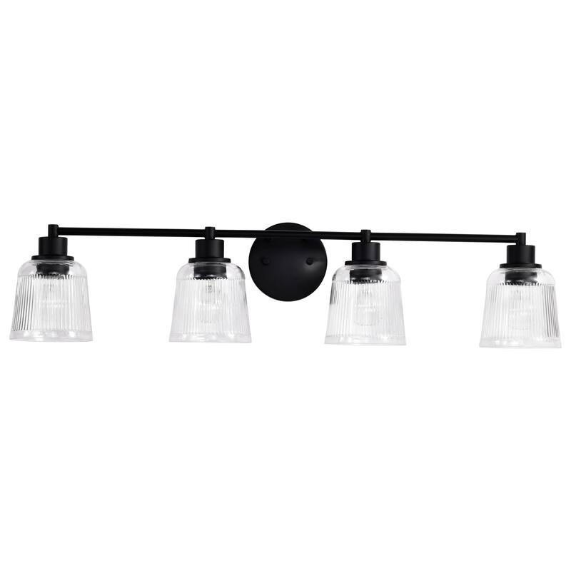 Grayson 4 Light Vanity Matte Black Finish Clear Ribbed Glass - Matte Black