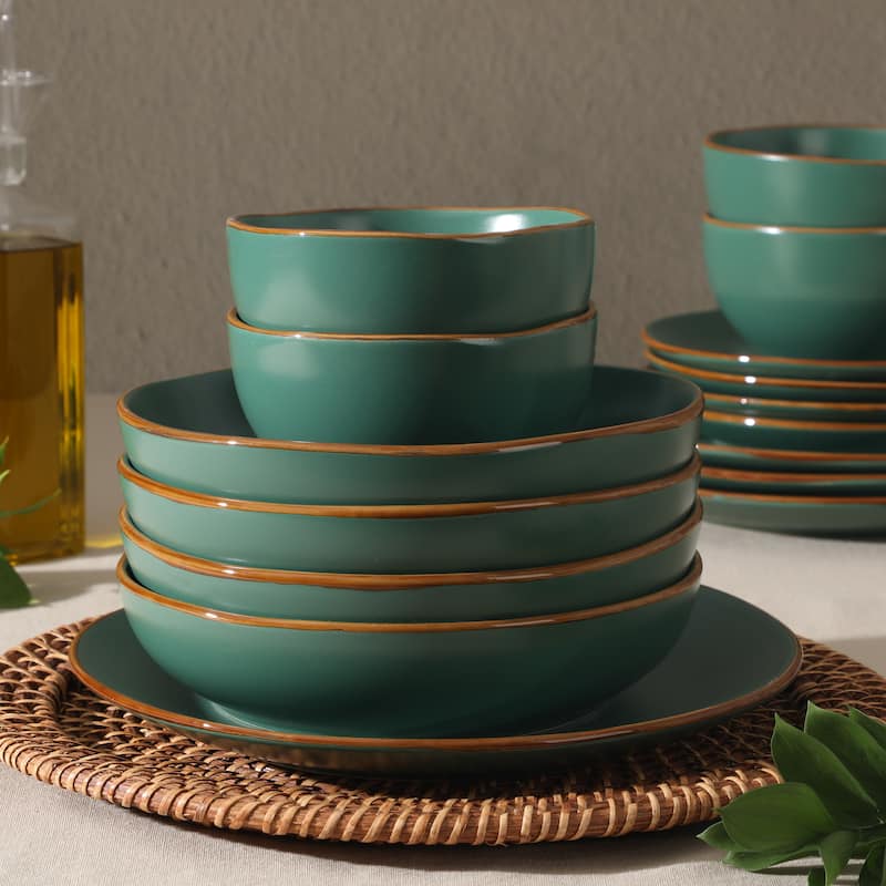Gibson Home Hazeltine 16 Piece Plates and Bowls Dishes Stoneware Ceramic Dinnerware Set