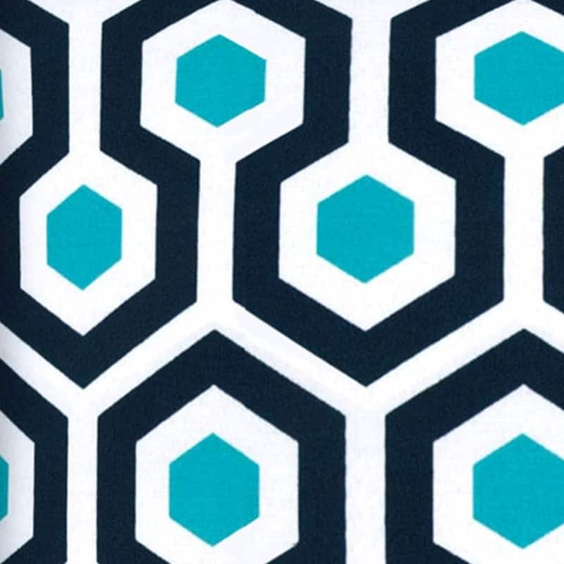 17" Aqua Navy and White Geometric Indoor Outdoor Throw Pillow Cover - 17" X 17"