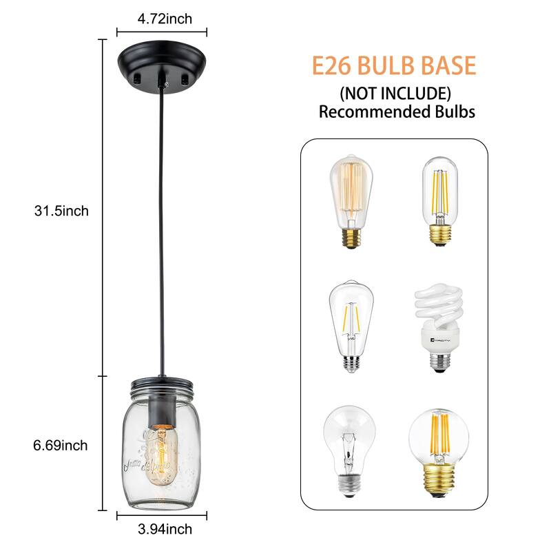 Starsky 1-Light Modern Farmhouse Black Mason Jar Chandelier Single Pendant Light set of 2