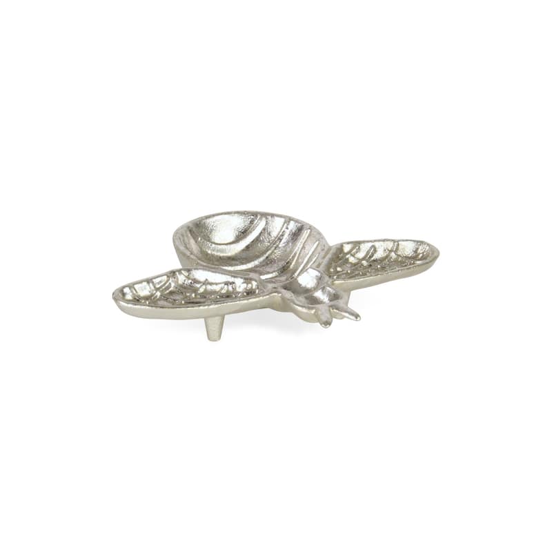 HomeRoots 8" Silver Cast Iron Bumble Bee Trinket Tray - 8.00 in. x 1.25 in. x 6.50 in.