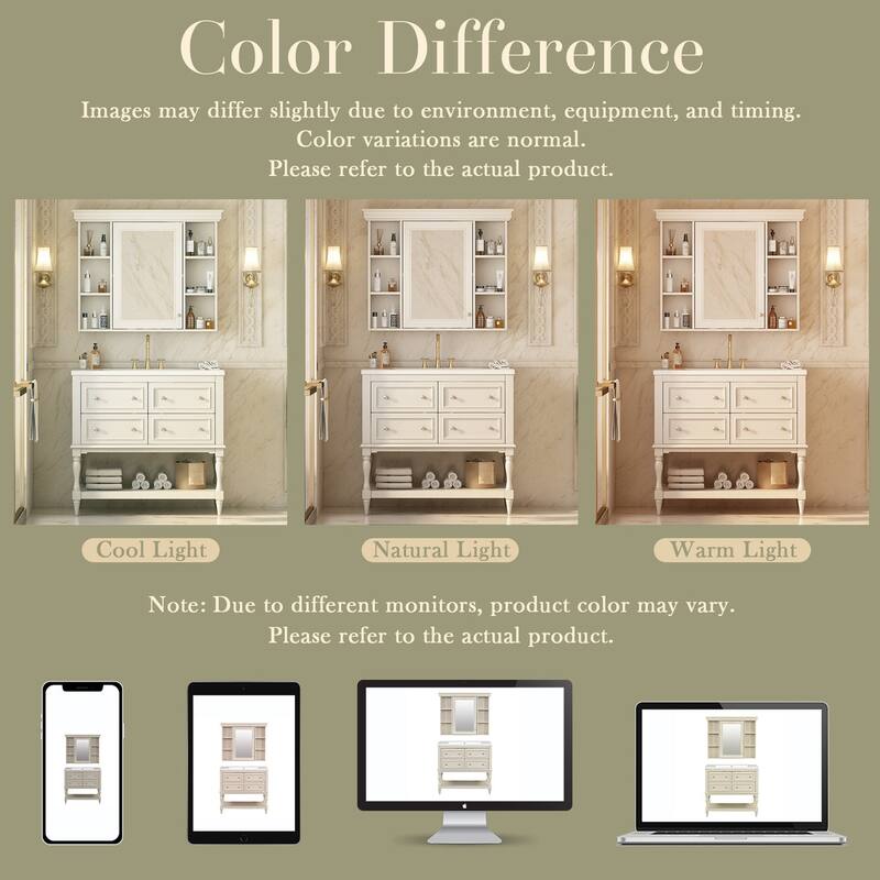 36 inch MDF Freestanding Bathroom Vanity Set with Integrated Resin Sink with Mirror cabinet
