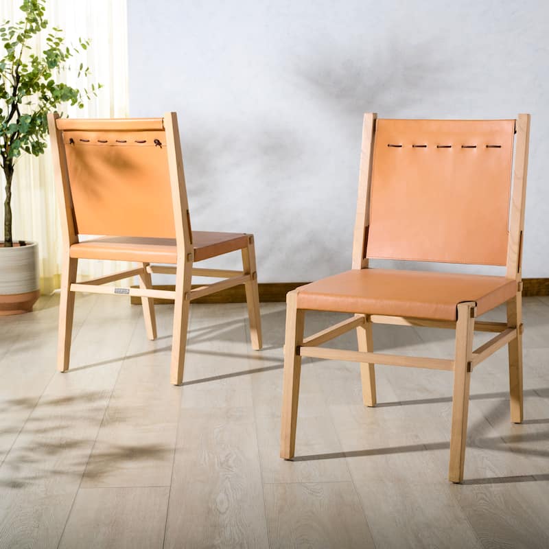 SAFAVIEH COUTURE Catriella Leather Dining Chair (Set of 2) - 21"W x 26"D x 37"H