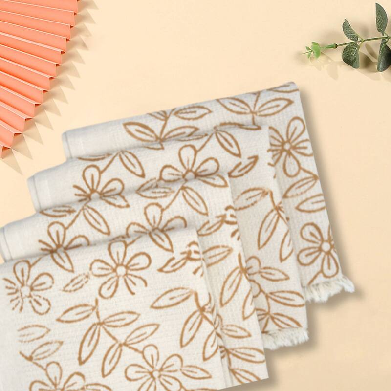 Fabdivine Hand Block Floral Print Waffle Weave Kitchen, Dining Room Use, Gift Hand Towel - Lily- Brown - Set of 6
