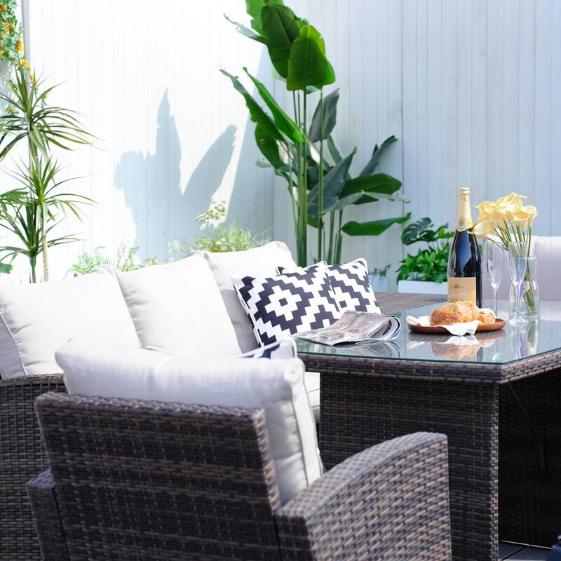 7-piece Patio Outdoor Wicker Sectional Sofa Set with Storage Box and Ottoman