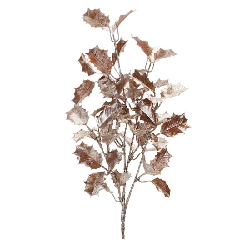 Metallic Holly Leaf Artificial Christmas Sprays - 24" - Silver and Brown - Set of 6