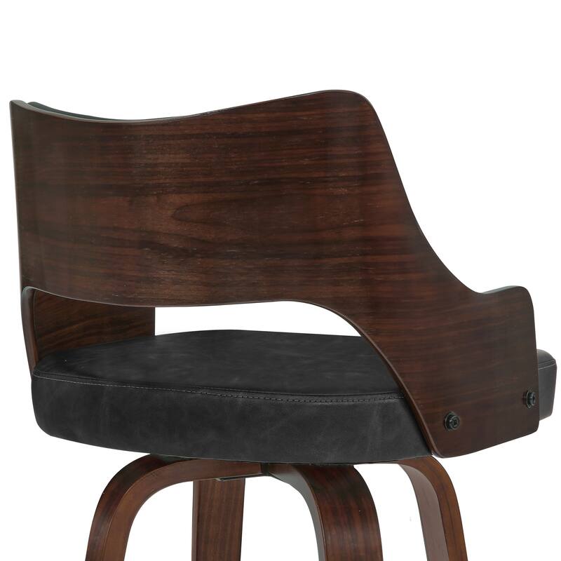 Modern Swivel Bar Stools with Curved Wood Back Upholstered Armrest Counter Stool