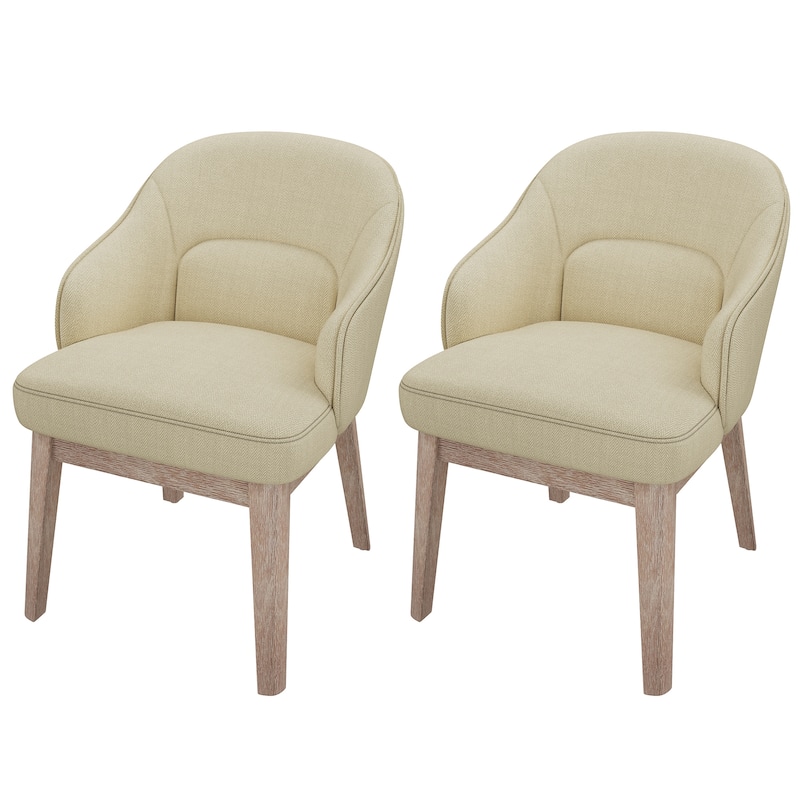 Vintage-Inspired Kitchen Chairs with Curved Backrest Tapered Metal Legs for Dining Room - Set of 2 - Beige