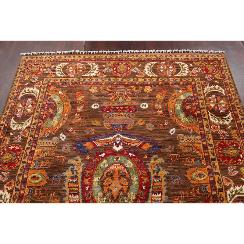 Geometric Vegetable Dye Ziegler Oriental Area Rug Handmade Wool Carpet - 6'0" x 8'9"