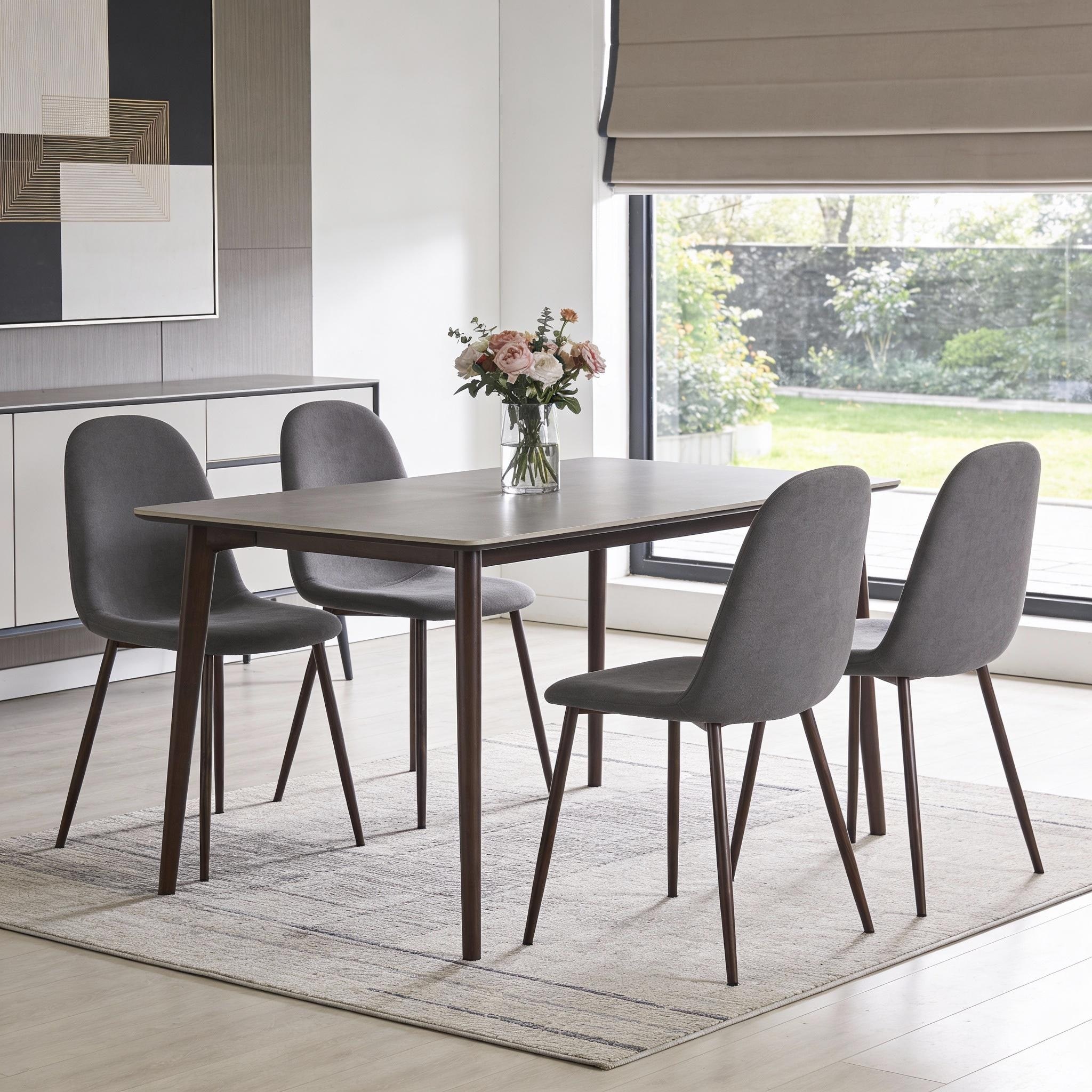 HomeRoots Set of Four Gray and Brown Fabric and Steel Dining Side Chairs - 17.30 in. x 34.30 in. x 15.70 in.
