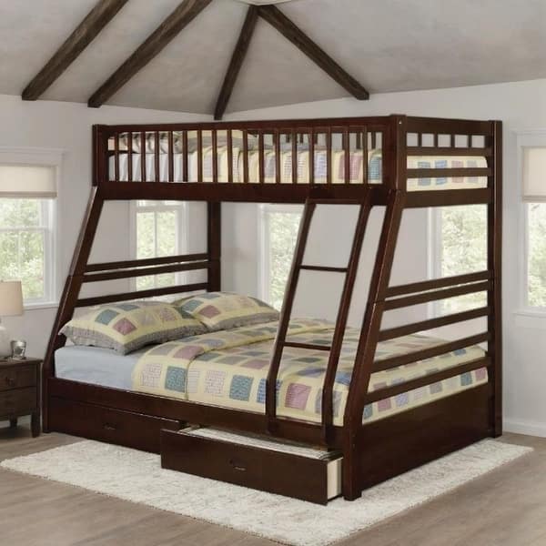 slide 2 of 3, Twin/Full Bunk Bed with Storage Drawers & Slat System Espresso