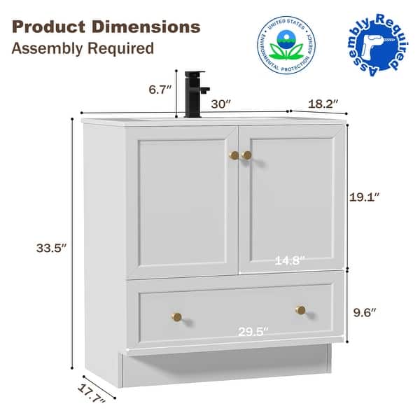 dimension image slide 5 of 6, 30" Bathroom Vanity Cabinet with Undermount Sink & Faucet