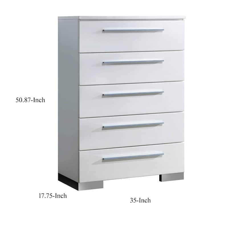 Contemporary Style Wooden Chest With Chrome Handles, White