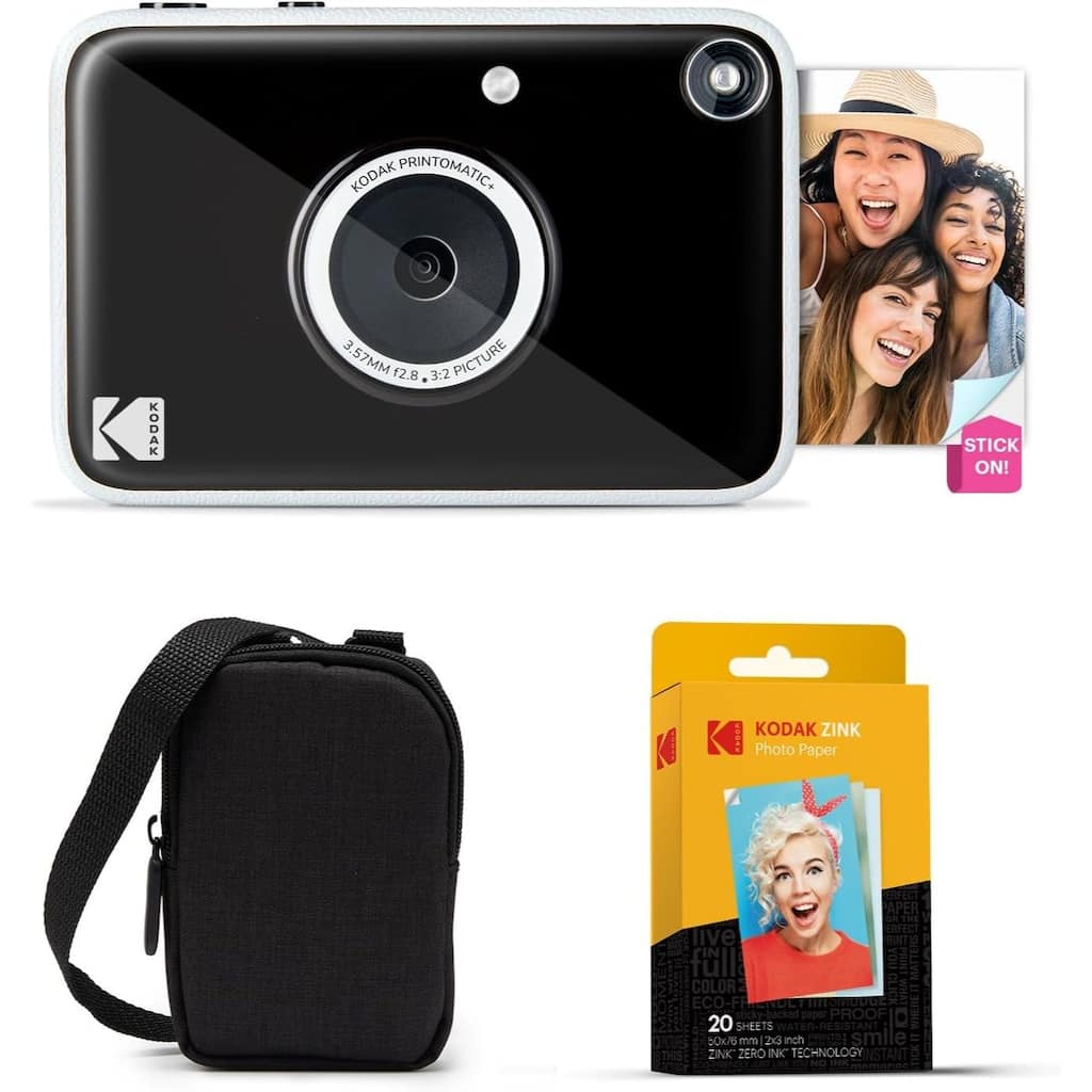 KODAK Printomatic+ Instant Camera Bundle 10MP w/ Black Case & 20 Zink Paper
