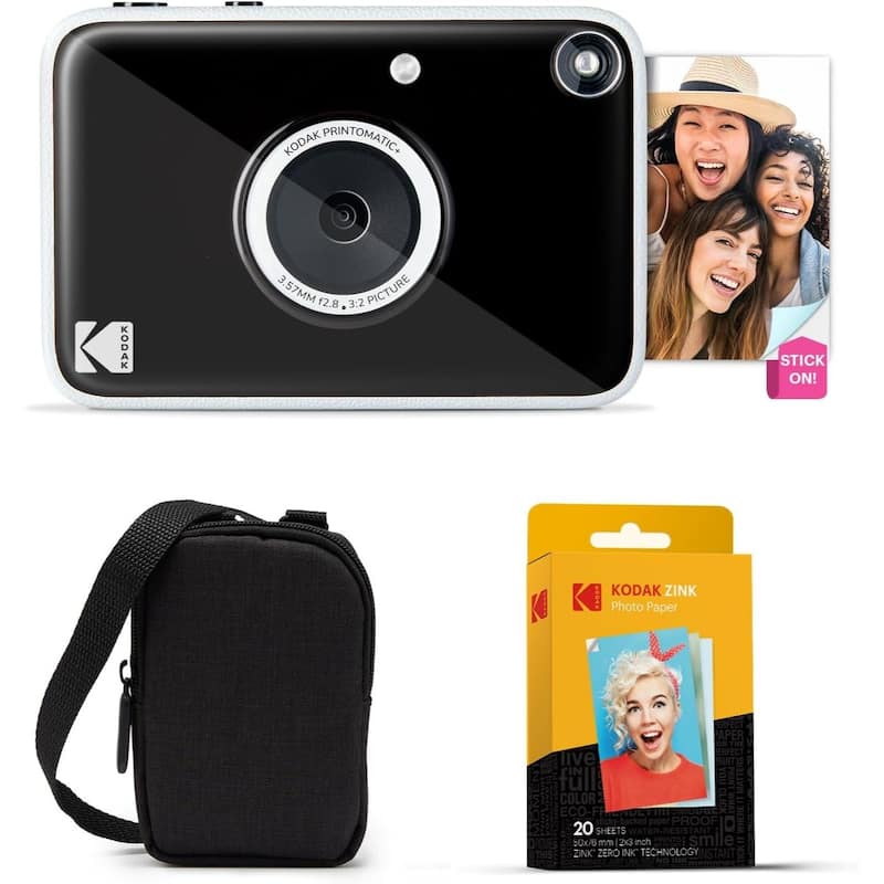 KODAK Printomatic+ Instant Camera Bundle 10MP w/ Black Case & 20 Zink Paper - Black