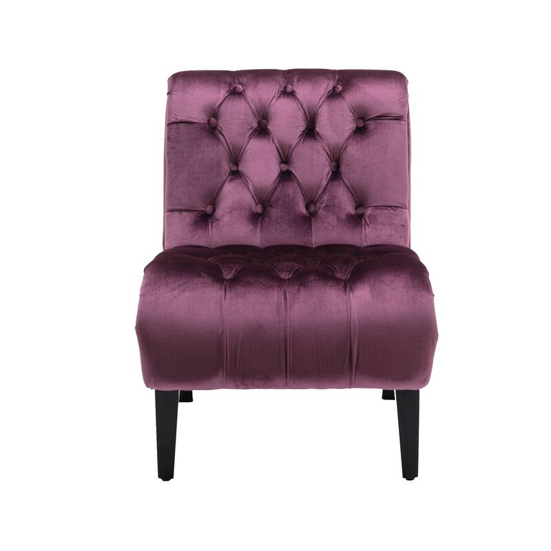 Modern Velvet Armless Accent Living Room Chair / Leisure Chair,Upholstered Fabric Button Comfortable Chair with Wooden Legs