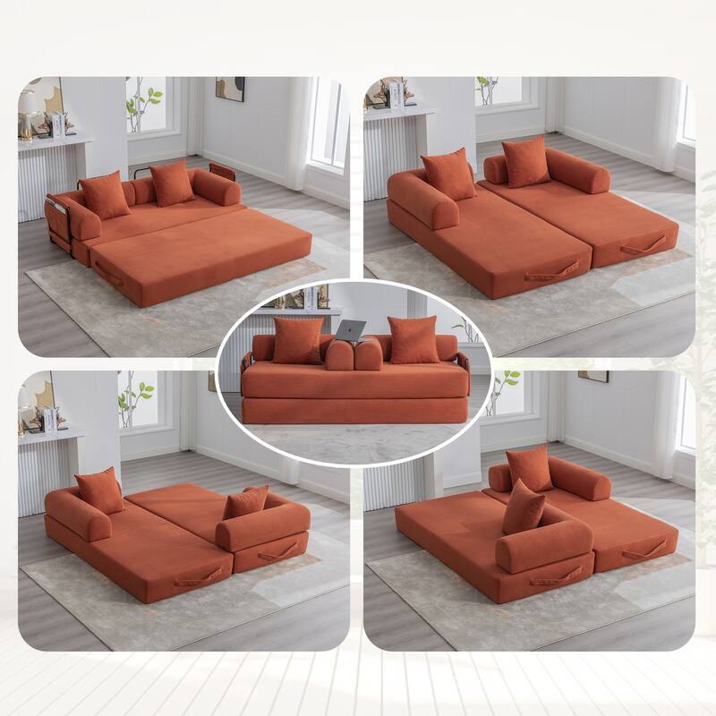 Homylin Convertible Foldable Sofa Bed with Metal Frame, Corduroy 2-Seat