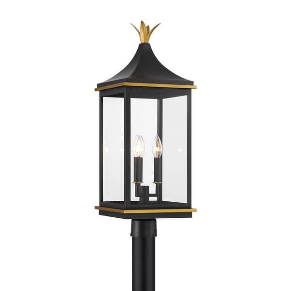 slide 2 of 6, Crystorama Lighting Group SIM-809 Simpson 3 Light 28" Tall Post Light Matte Black / Textured Gold