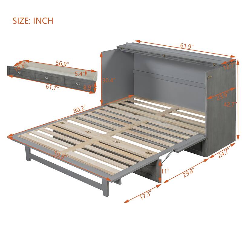 Foldable Murphy Bed with Large Drawers, USB Ports and Outlets