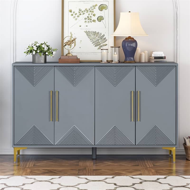Wood 4-Door Cabinet with Metal Legs - Grey