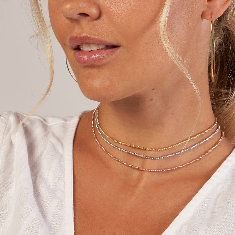 Marquee Jewels 14K Solid White Gold Adjustable Beaded Choker