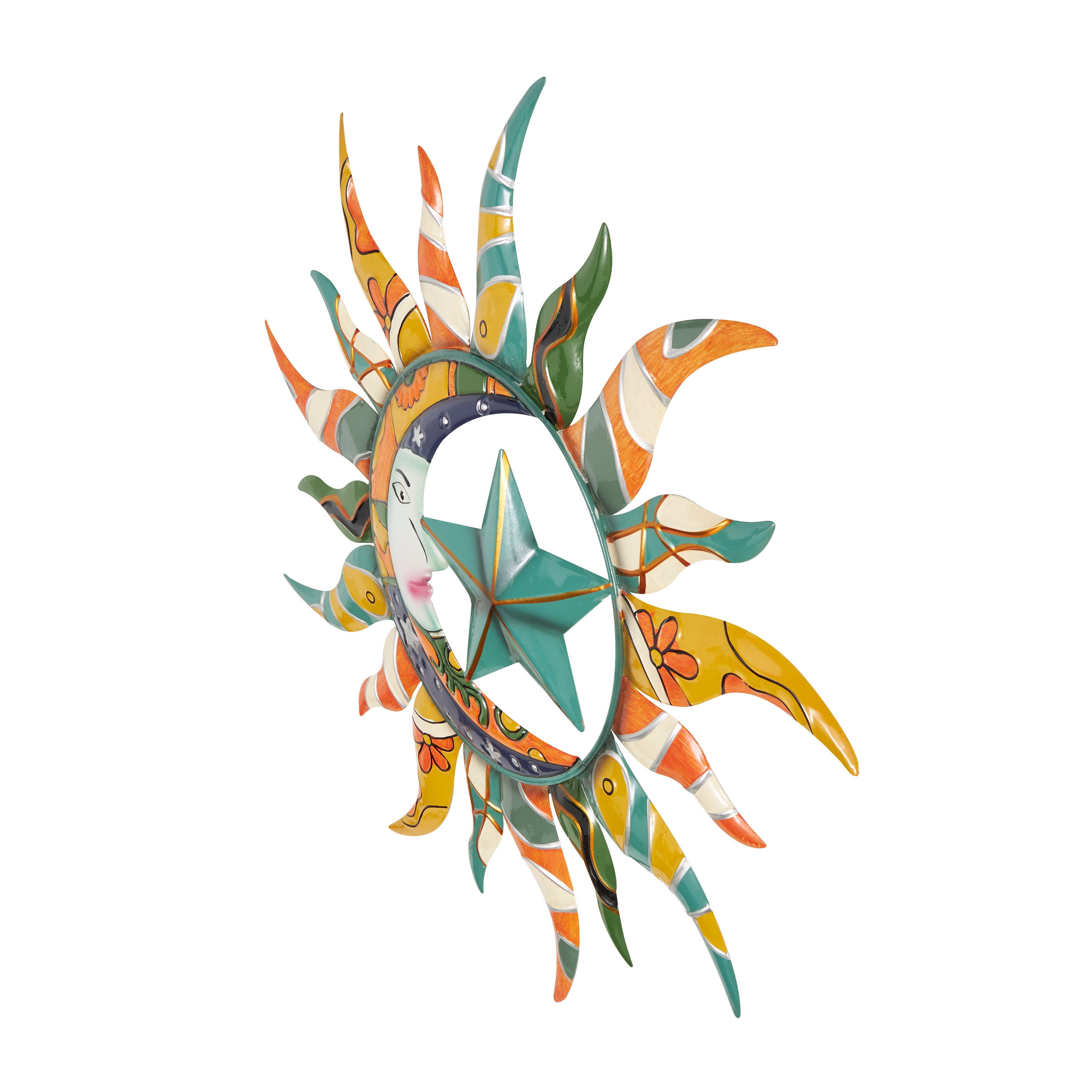 Multi Color Metal Eclectic Whimsical Celestial Sun Art Wall Sculpture