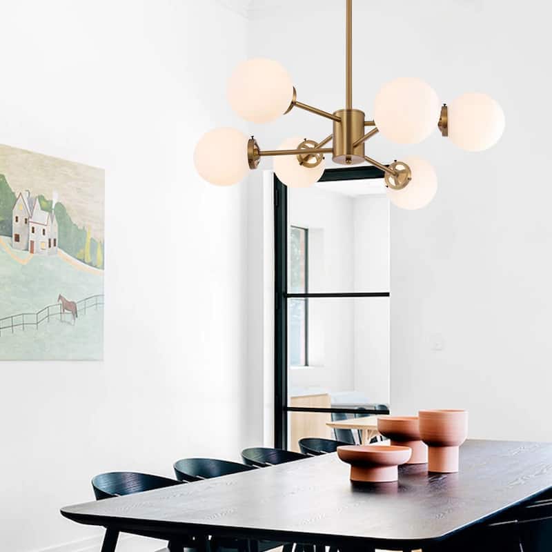 GetLedel 6-Light Modern Sputnik Chandelier with Glass Globe Shades