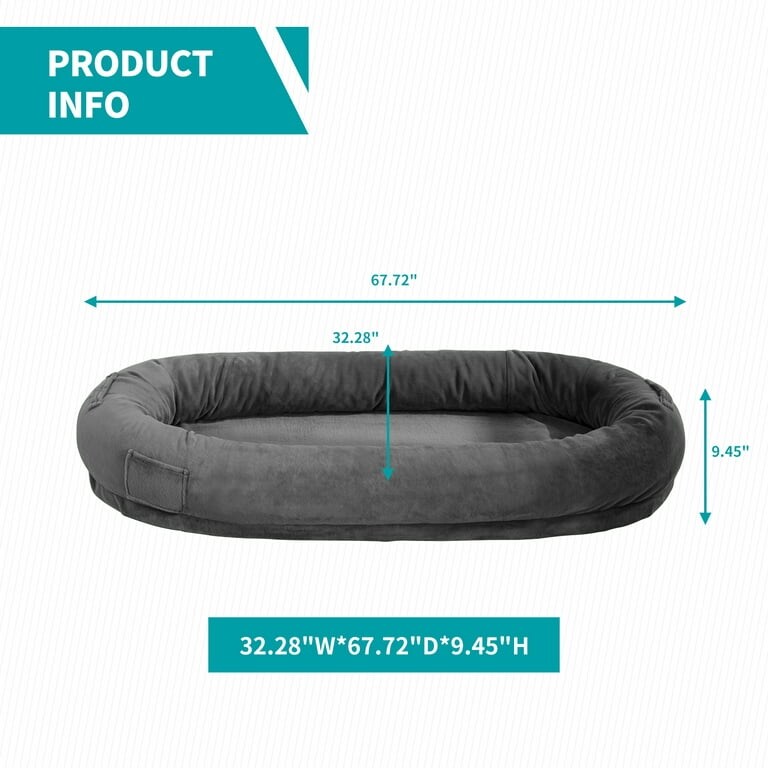 Mixoy Human Dog Bed Giant Dog Bean Bag Floor Nap Bed Light Grey Twin