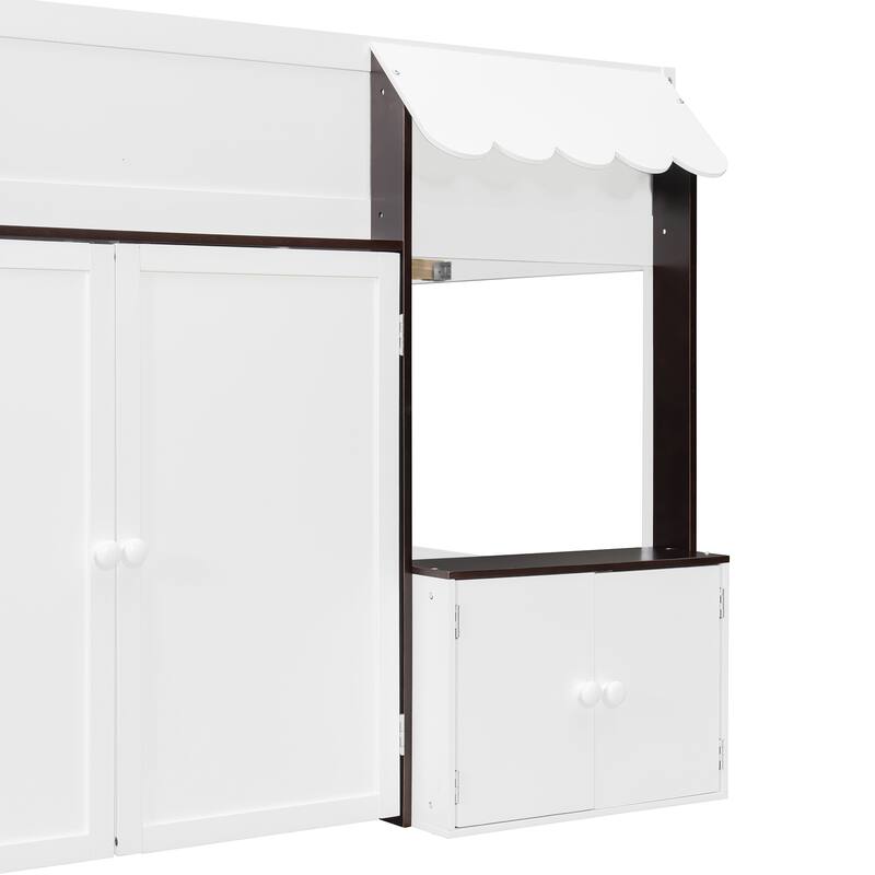 Full Loft House Bed with Playhouse & Storage, Modern Wood Cabin Bed for Kids