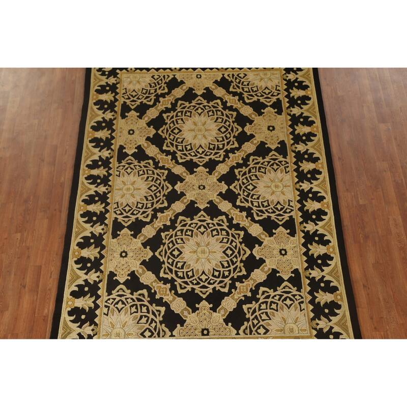 Black & Gold Agra Indian Area Rug Handmade Wool Carpet - 6'2"x 9'4"