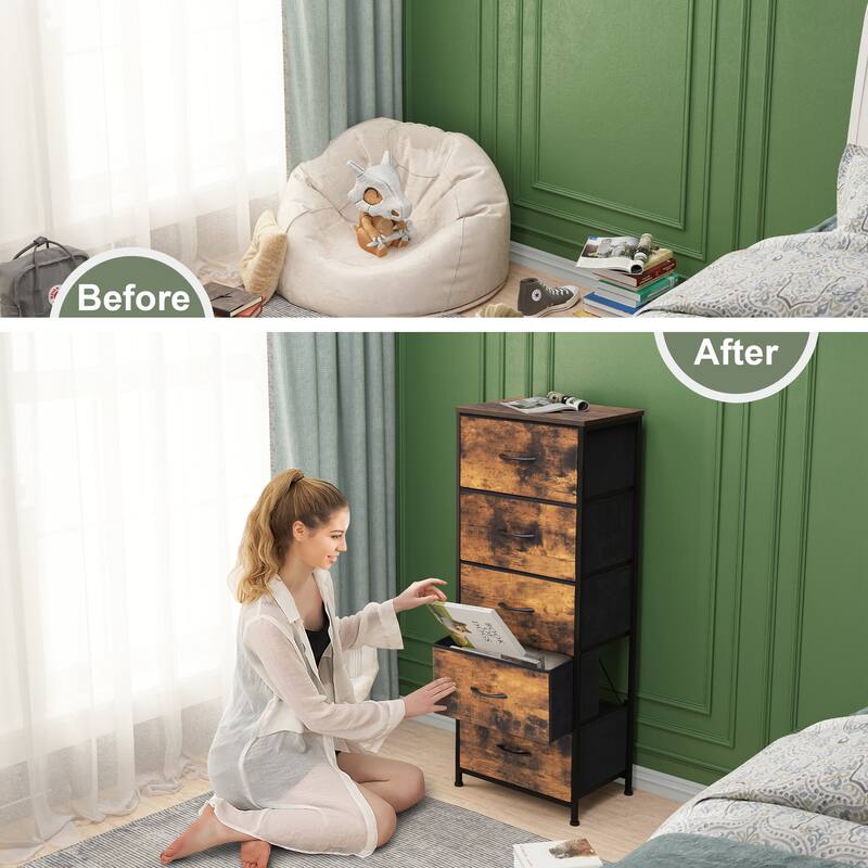 Home Bedroom Furniture 5-drawer Chest Vertical Storage Tower - Fabric Dresser