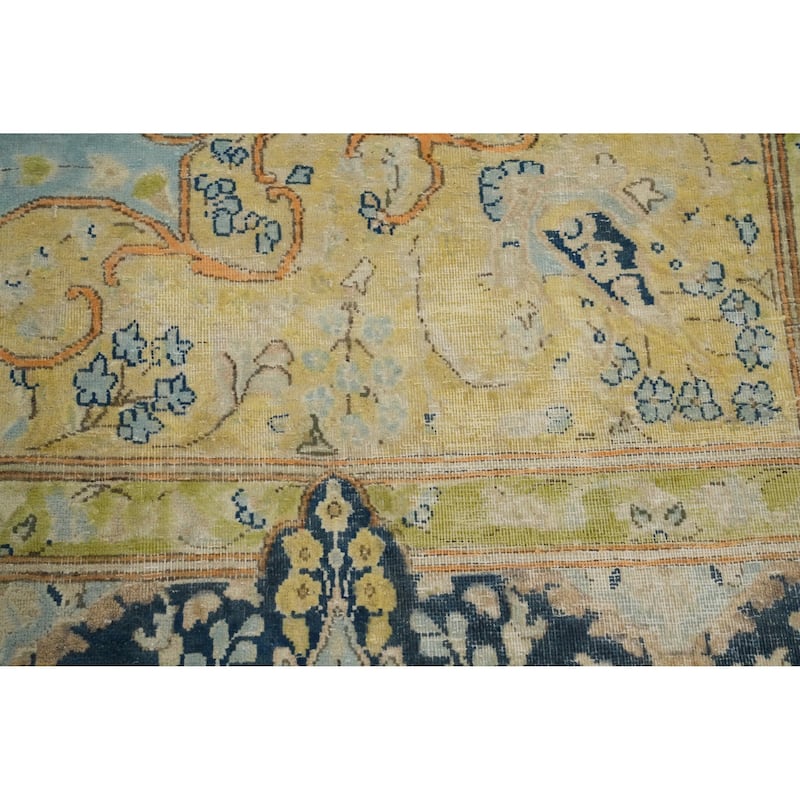 Hand Knotted Oriental 100% Wool Carpet Traditional Floral Navy Blue & Blues Kerman Area Rug - 10' 1'' X 7' 4''