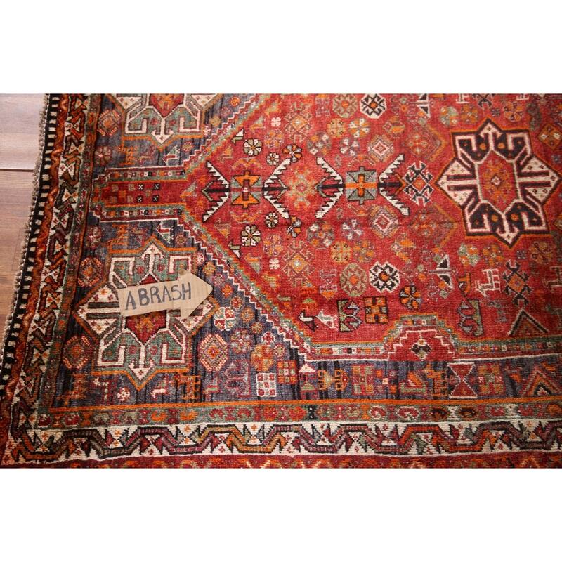 Geometric Shiraz Persian Vintage Area Rug Handmade Wool Carpet - 3'8"x 5'8"