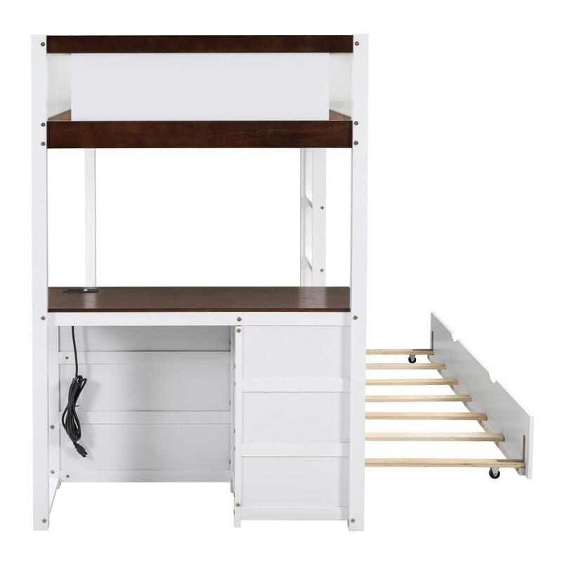 Twin-Over-Twin Bunk Bed with Twin size Trundle, Drawers and Desk