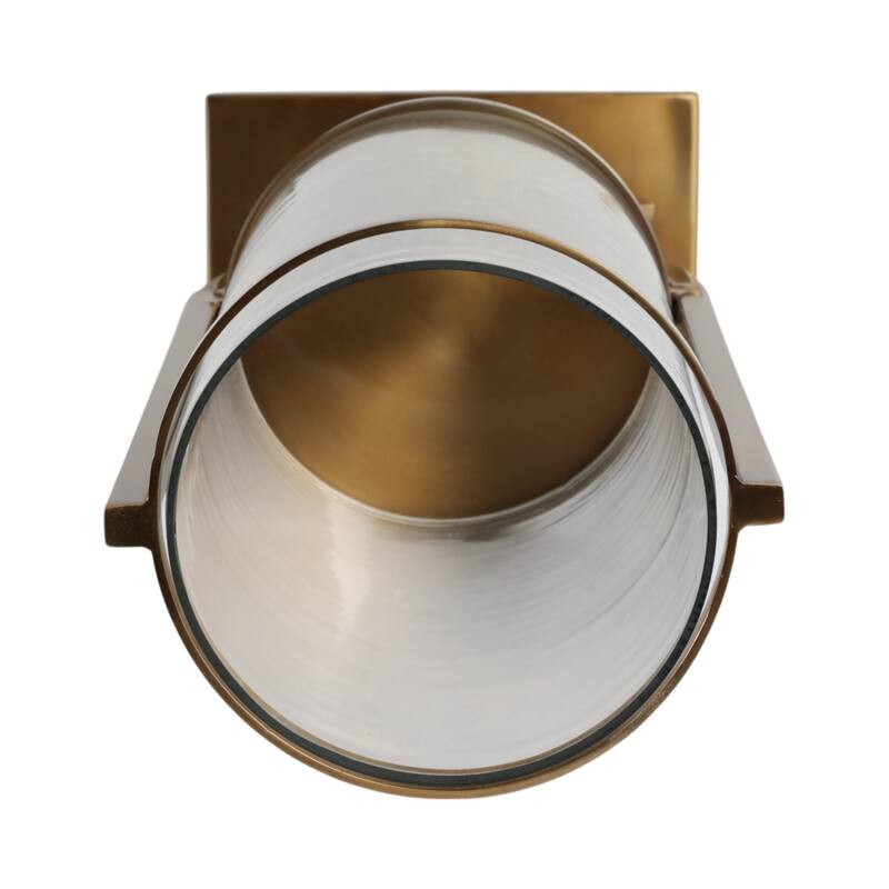 Modern Glass Pillar Candle Holder Decorative Lantern with Steel Frame