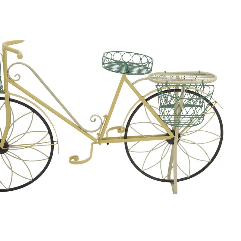Metal Bike Indoor Outdoor Wire Design Plantstand with Basket and Saddle Bag Planters - Blue or Yellow - Roche River Decor