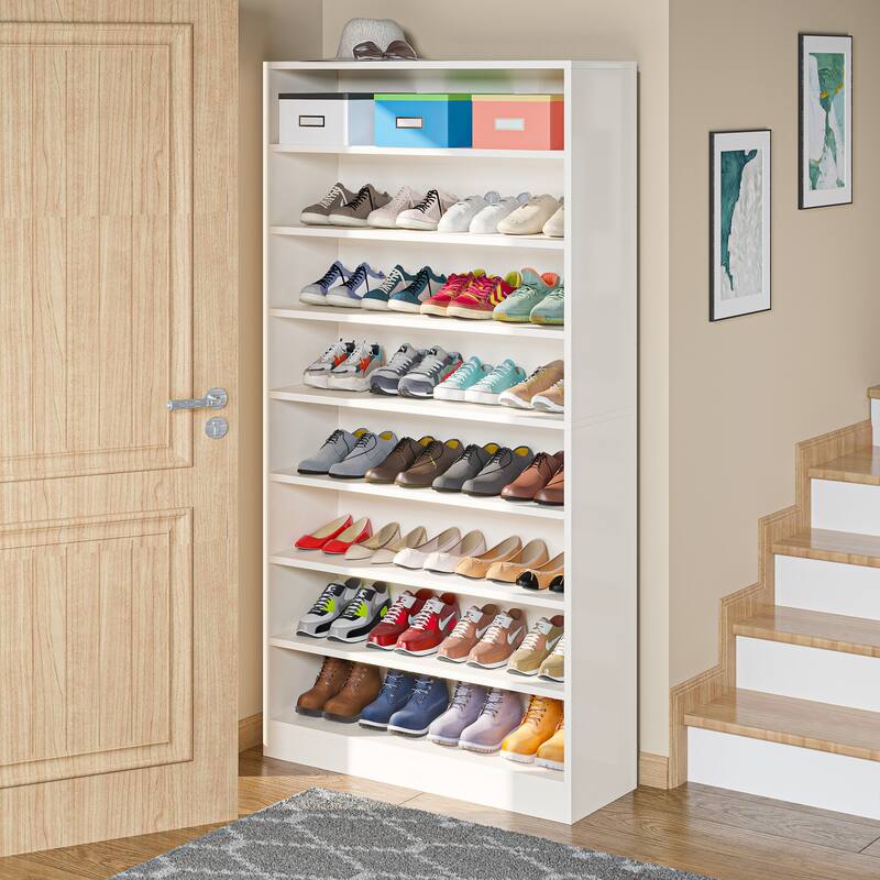 Wood Shoe Cabinet, Freestanding Shoe Storage Cabinet, Open Storage Shoe Organizer Entryway Shoe Rack Cabinet