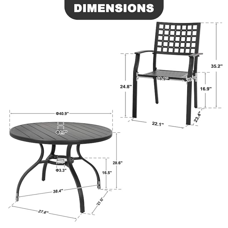 5-Piece Patio Outdoor Metal Dining Set with Umbrella Hole