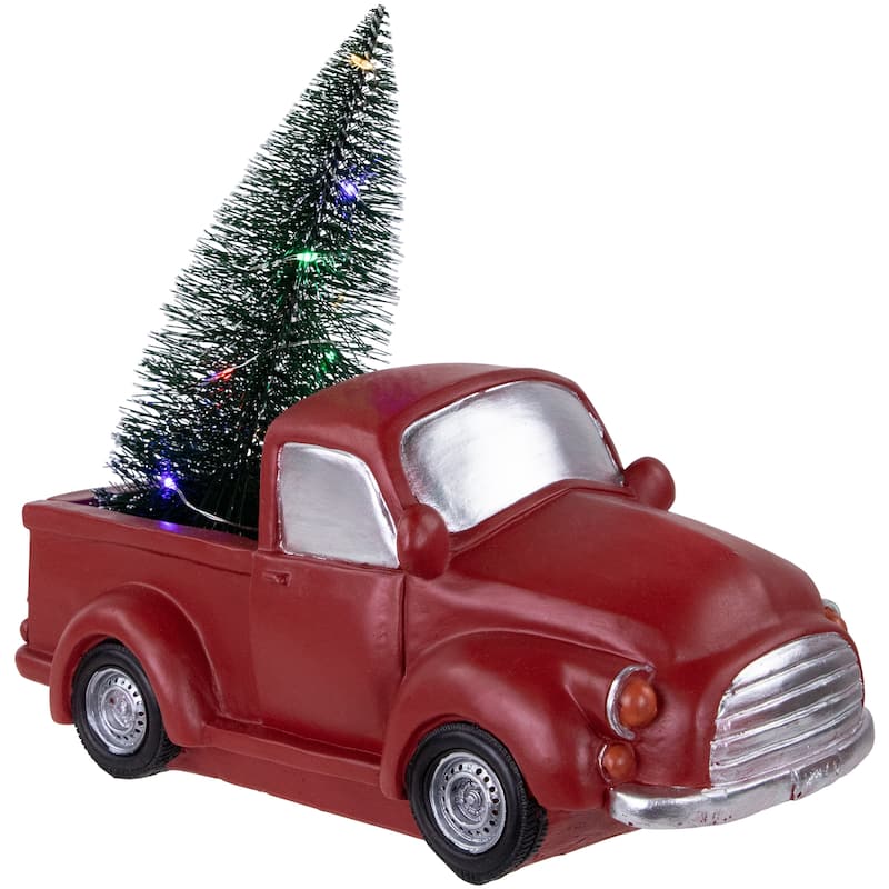 10" Red Vintage Truck With LED Lighted Christmas Tree Decoration