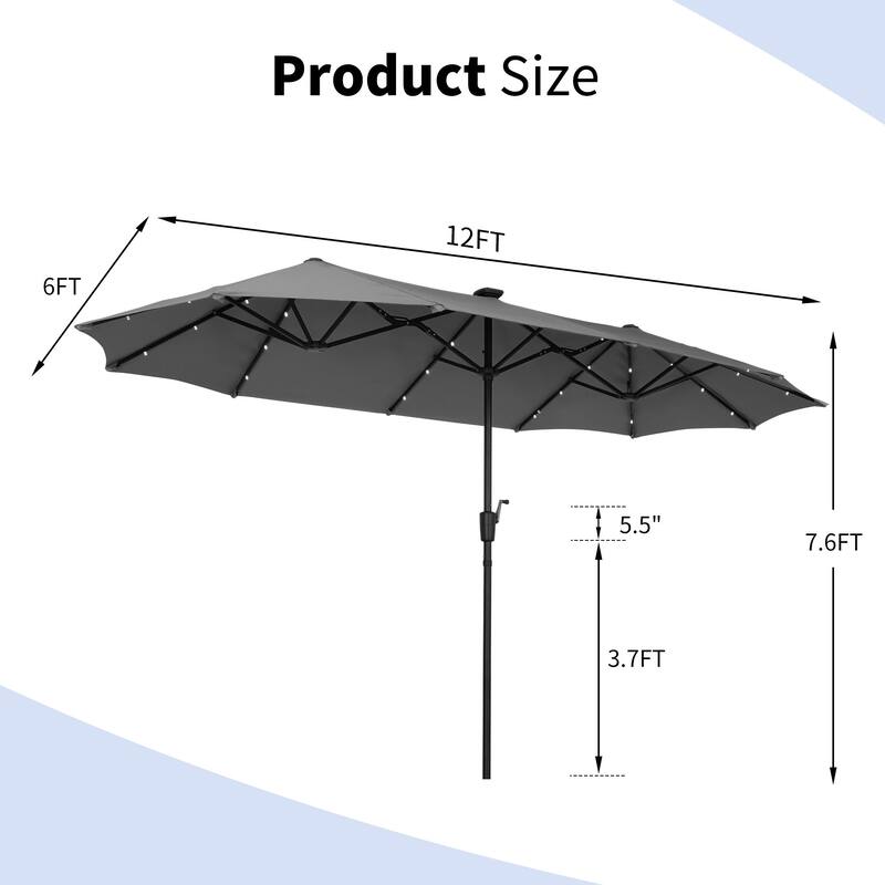 Autlaycil 13 ft Patio Umbrella with 36 Solar Lights & Crank System for Outdoor
