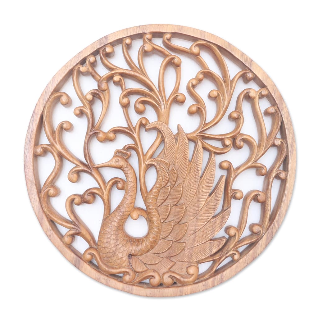 Novica Handmade Goddess Swan Wood Relief Panel