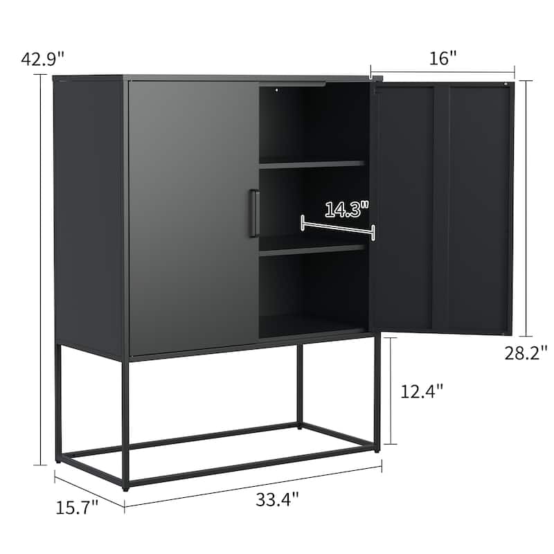 Heavy Duty Metal Buffet Sideboard Modern Steel Storage Cabinet with 2 Shelves, Free Standing