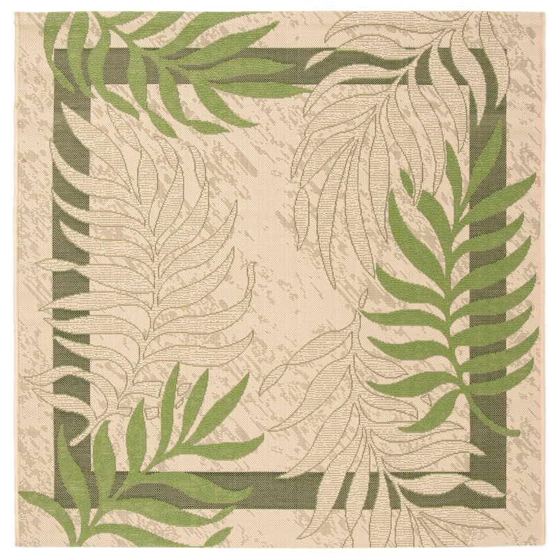 SAFAVIEH Courtyard Idun Botanical Indoor/ Outdoor Waterproof Patio Backyard Rug - 4' Square - Cream/Green