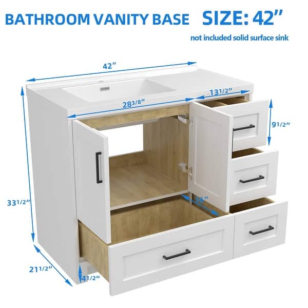 Solid Wood 42" Single Bathroom Vanity Base Only