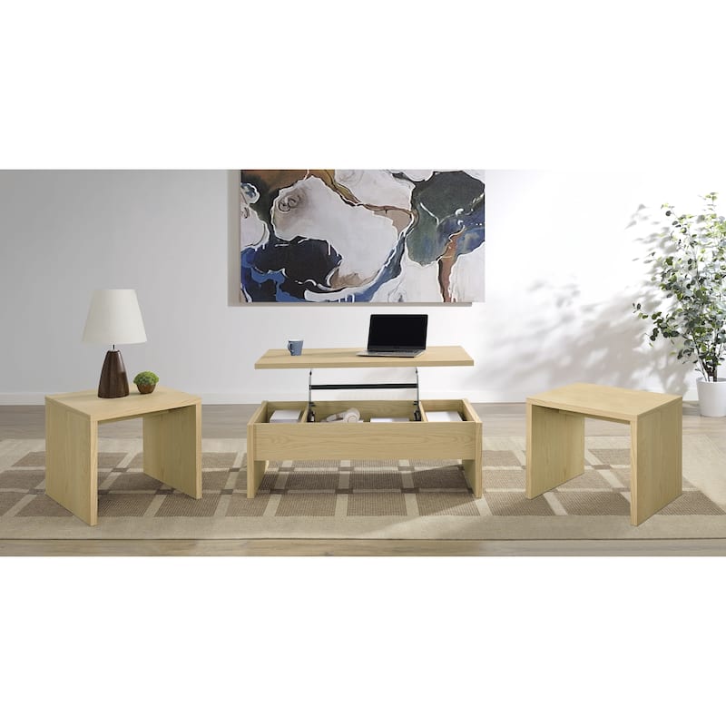 Canoga Lift Top Cocktail Coffee Table Set - 3-piece set - Light Oak