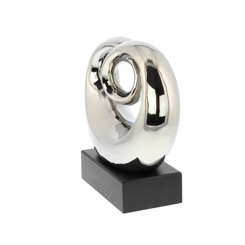 Silver Ceramic Abstract Decorative Sculpture with Black Base