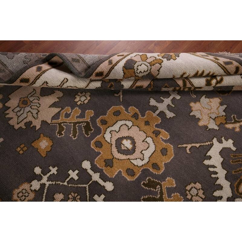 Dark Gray & Ivory Oushak Oriental Area Rug Hand-Knotted Wool Carpet - 9'2" x 11'7"