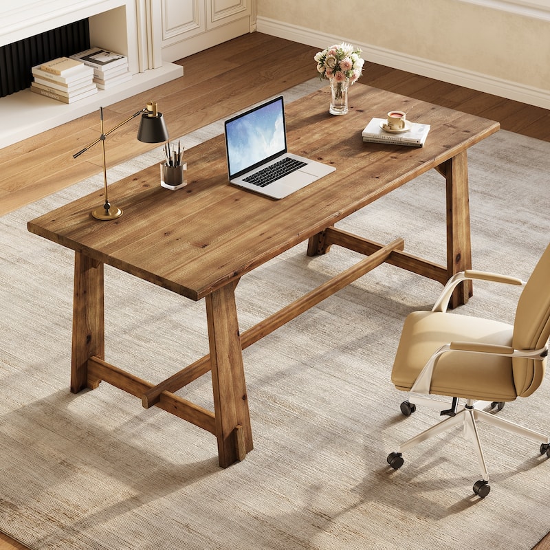 63" Solid Wood Office Desk, Farmhouse Executive Computer Desk