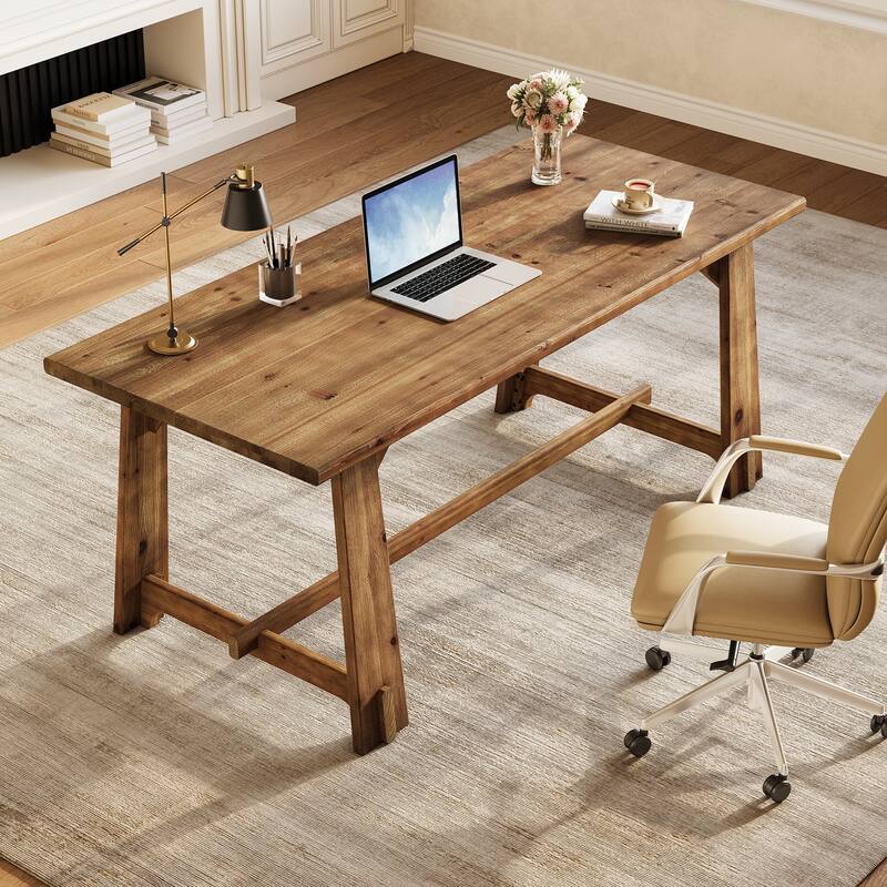 Farmhouse Solid Wood Office Desk, 63" Executive Computer Desk