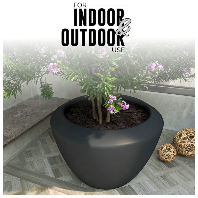Vessel Contemporary Round Fiberstone and MGO Planter Pot with Drainage Holes Handcrafted Durable Indoor Outdoor Pot